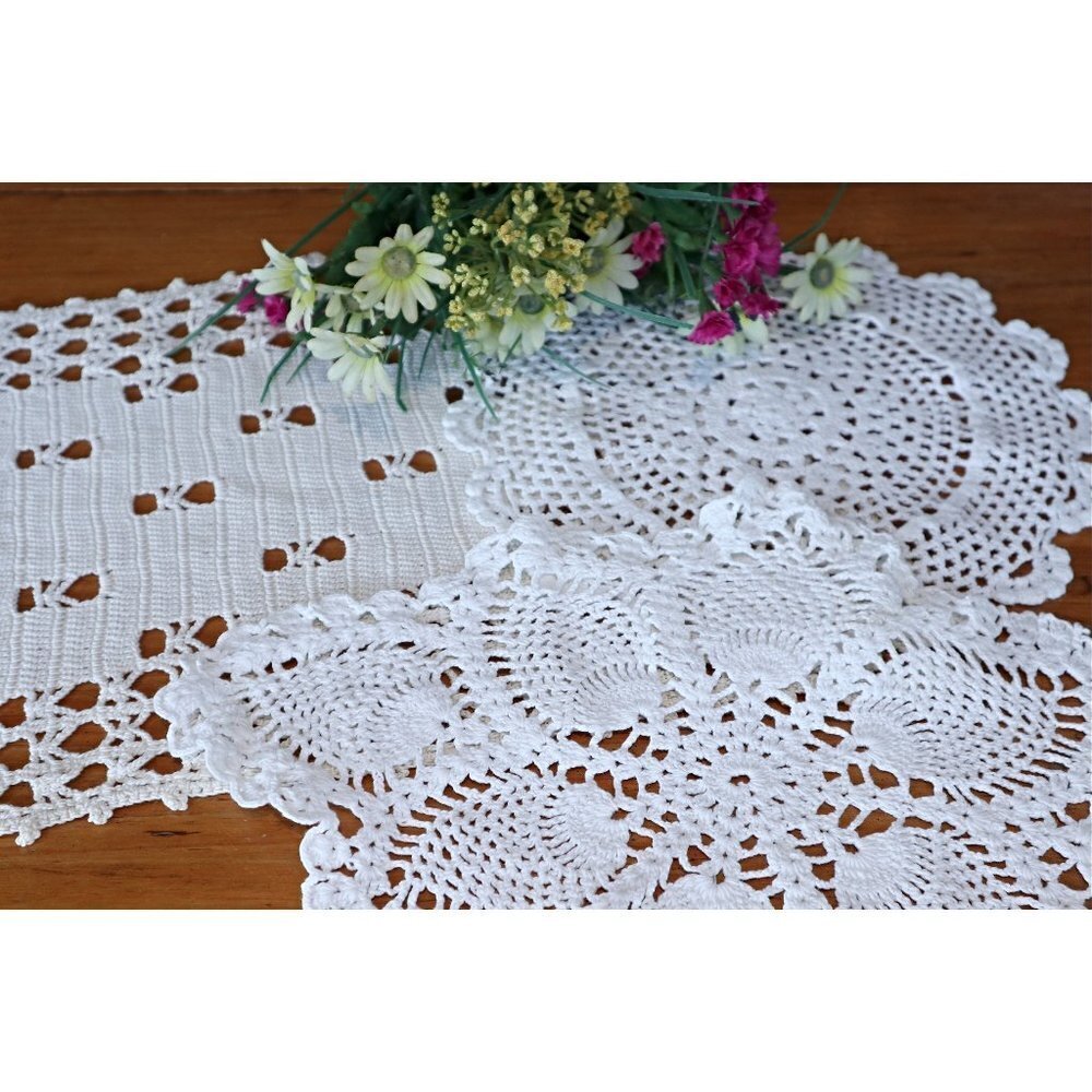 3 Doilies Doily Crocheted Doily White & Ecru  Vintage Doilies  V22